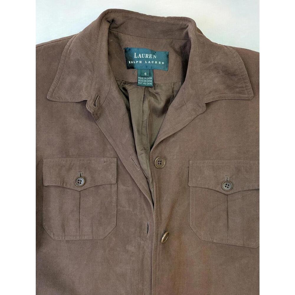 Ralph Lauren Women’s Size 4 Brown Silk & Linen Button Up Blazer Jacket - Picture 3 of 9